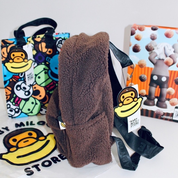 BAPE BABY MILO Brown Technical Faux Fur Backpack - Picture 2 of 7